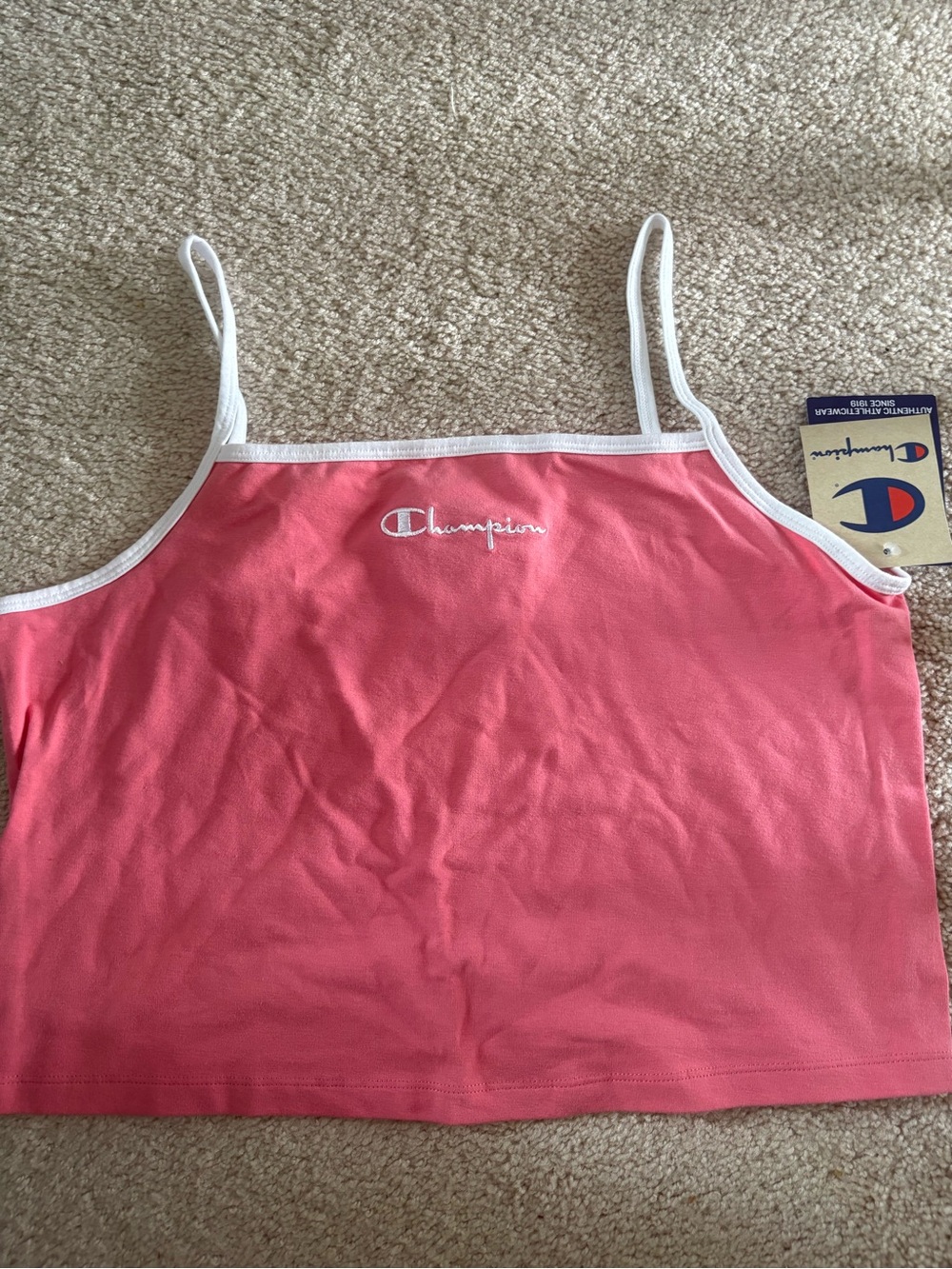 NEW Champion Pink Tank Crop Top with White Trim
